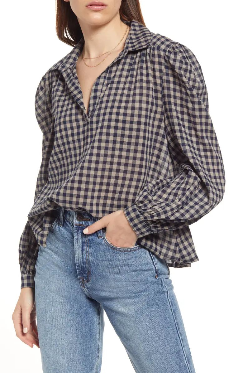 Checkered Stretch Cotton Top | Nordstrom