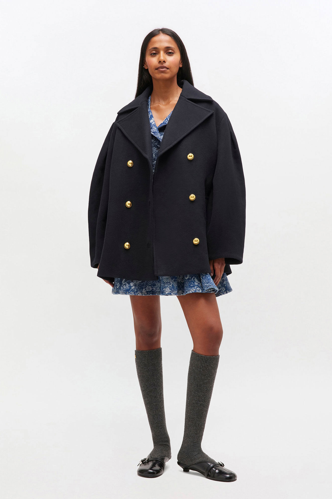 Dark Blue Wool Oversized Midi Peacoat | Ganni