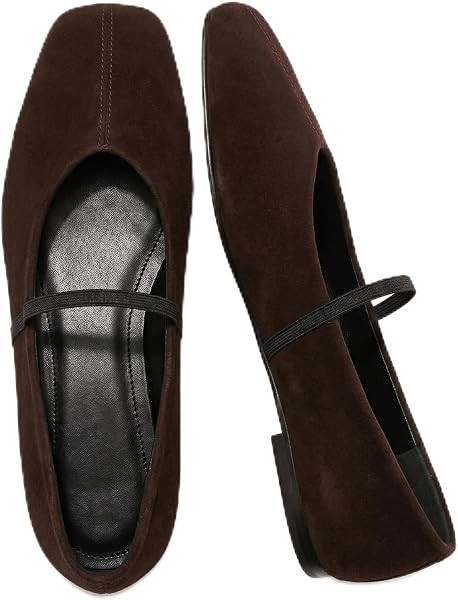 Ballet Flats for Women Square Toe Elastic Strap Mary Jane Shoes | Amazon (US)