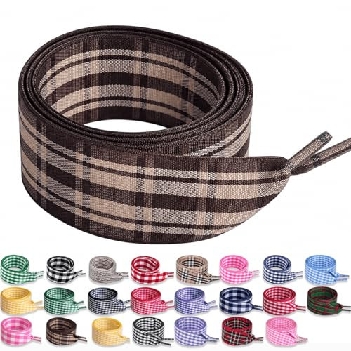 RSAJHTRY Flat Gingham Shoe Laces, 25mm Wide Beige Khaki Plaid Shoe Laces for Women Sneakers 2 Pair 47.2 Inch | Amazon (US)
