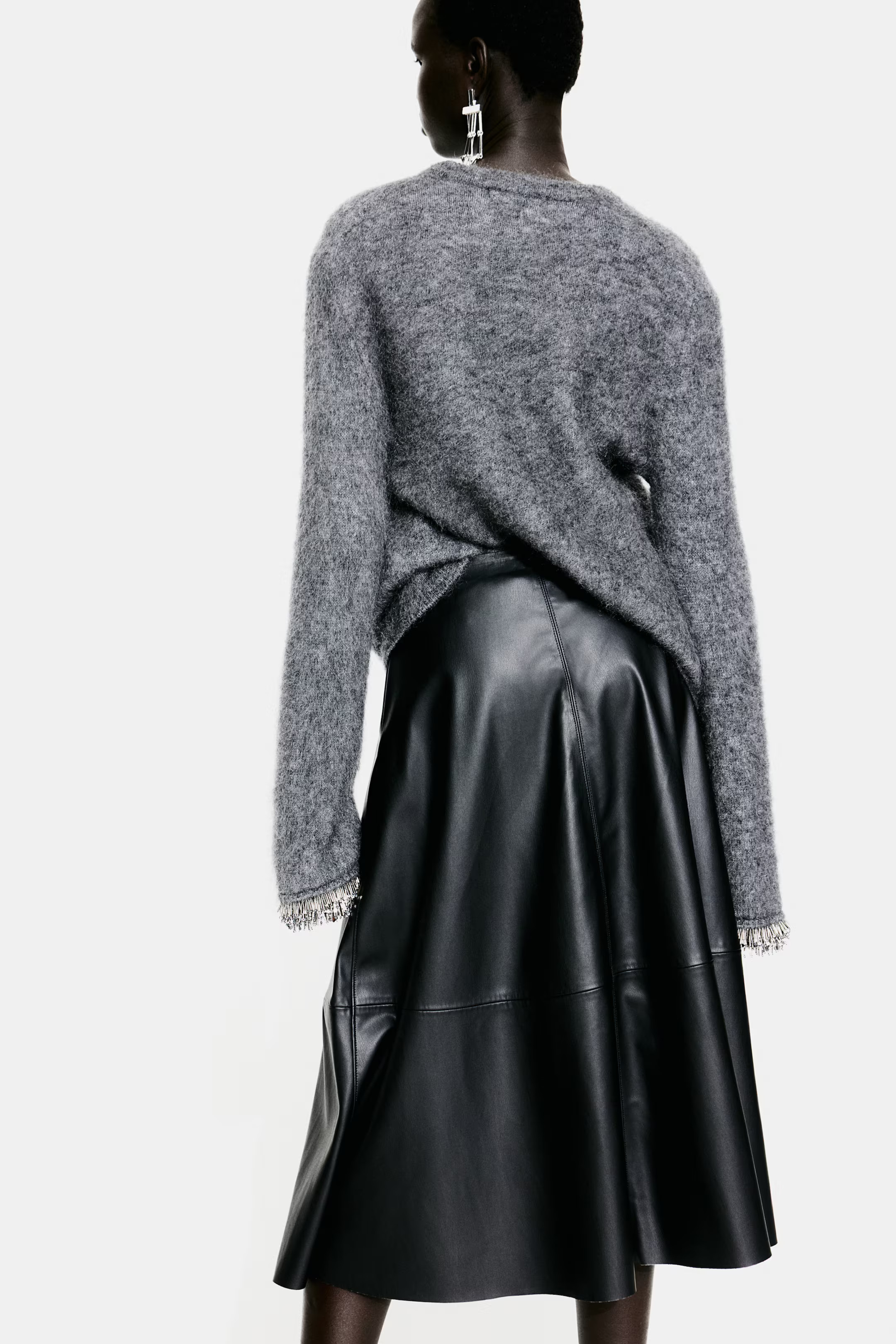 Coated A-line skirt - High waist - Midi - Black - Ladies | H&M GB | H&M (UK, MY, IN, SG, PH, TW, HK)