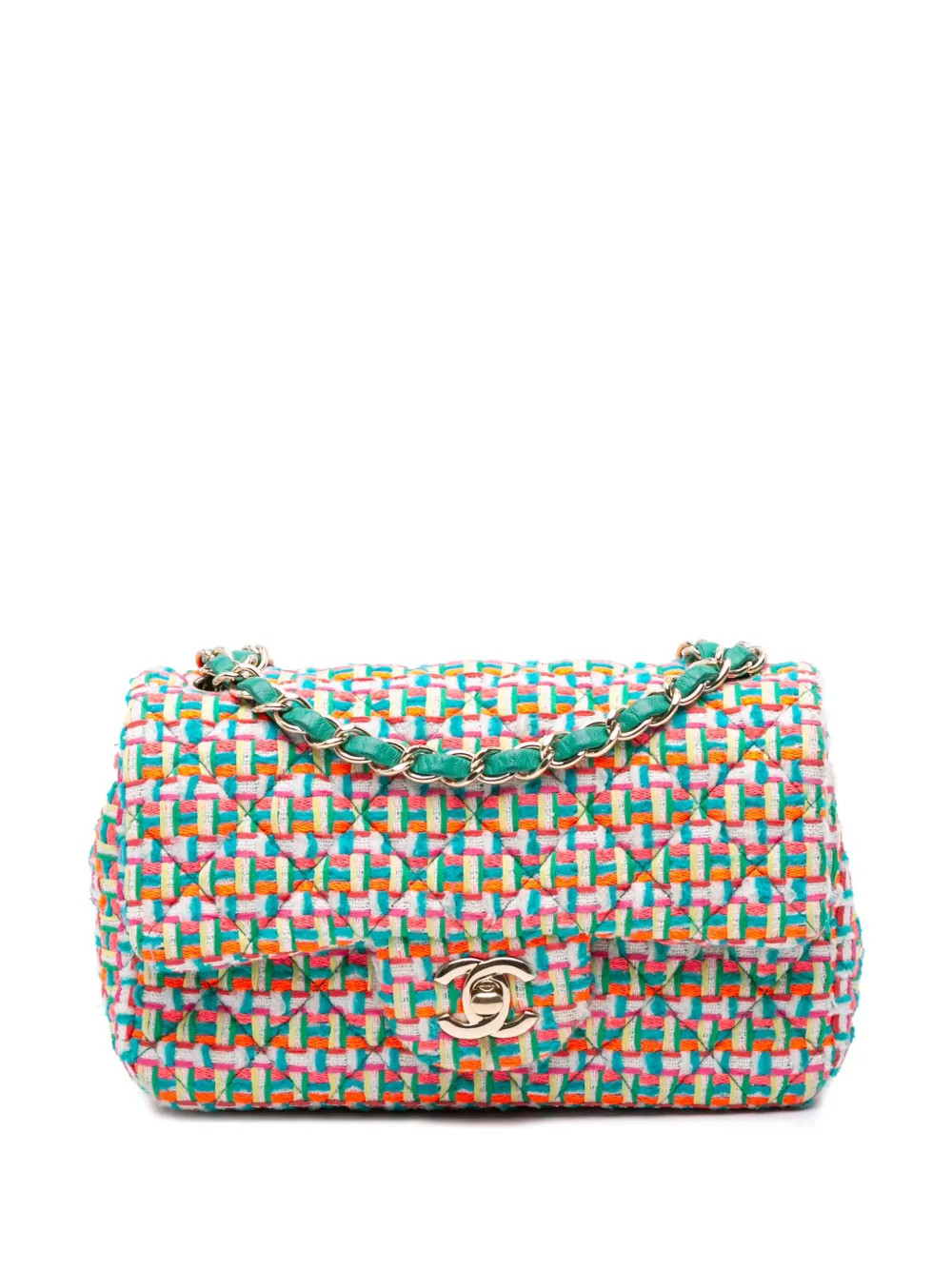 CHANEL Pre-Owned 2015-2016 Mini Rectangular Classic Tweed Single Flap crossbody bag - Green | Farfetch Global