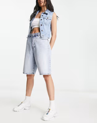 Dr Denim Bella longline denim shorts in light blue | ASOS (Global)