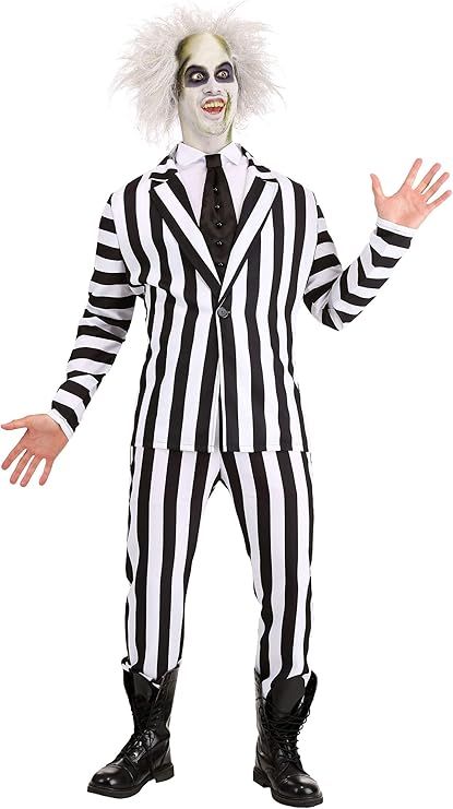 Fun Costumes Beetlejuice Costume for Adults, Black & White Striped Suit Tuxedo for Movie Cosplay,... | Amazon (US)