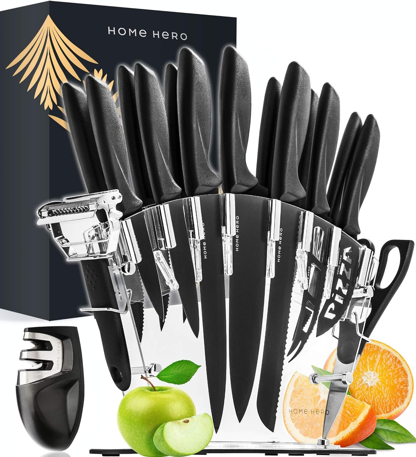 Home Hero 17 Pieces Kitchen Knives Set, 13 Stainless Steel Knives + Acrylic Stand, Scissors, Peel... | Amazon (US)