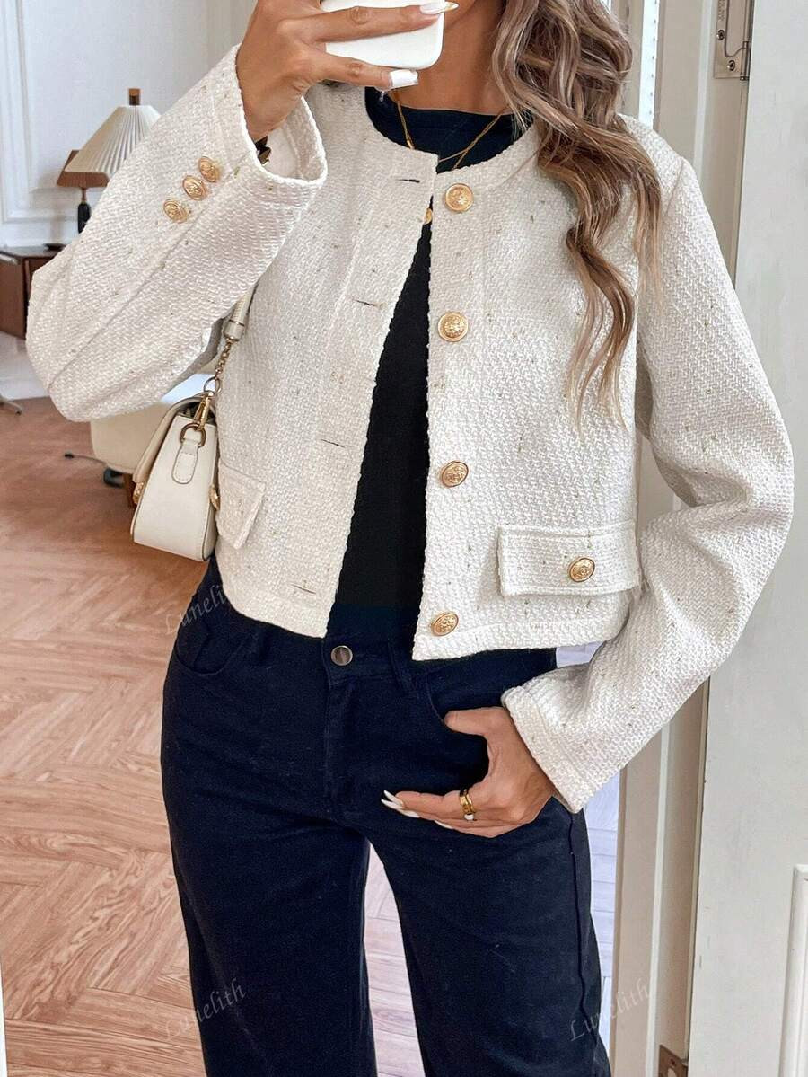 Lunelith SHEIN Lunessa Women's Short Jacket With Metal Buttons, Autumn/Winter | SHEIN