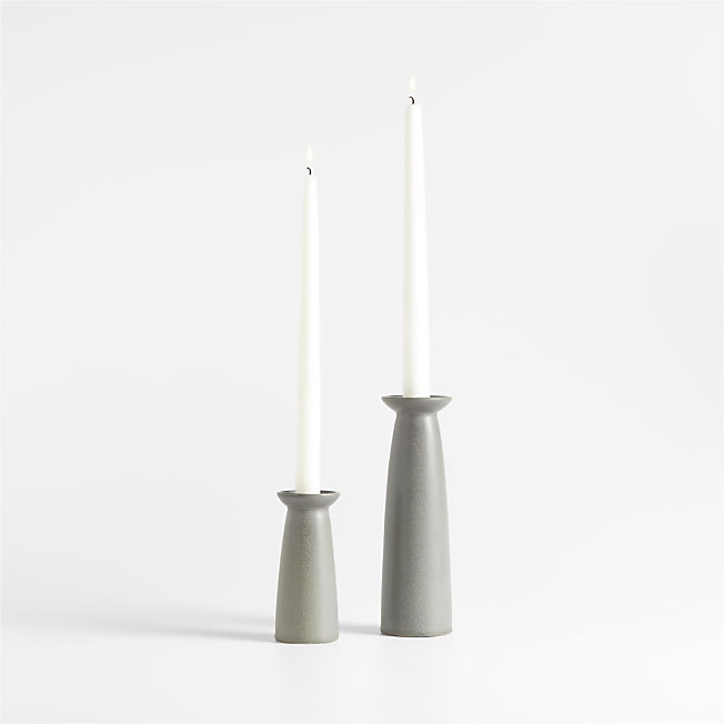 Craft Charcoal Grey Ceramic Taper Candle Holders, Set of 2 | Crate & Barrel | Crate & Barrel