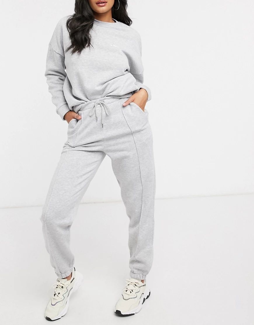 ASOS DESIGN tracksuit oversized sweat / jogger with be happy slogan in grey marl | ASOS (Global)