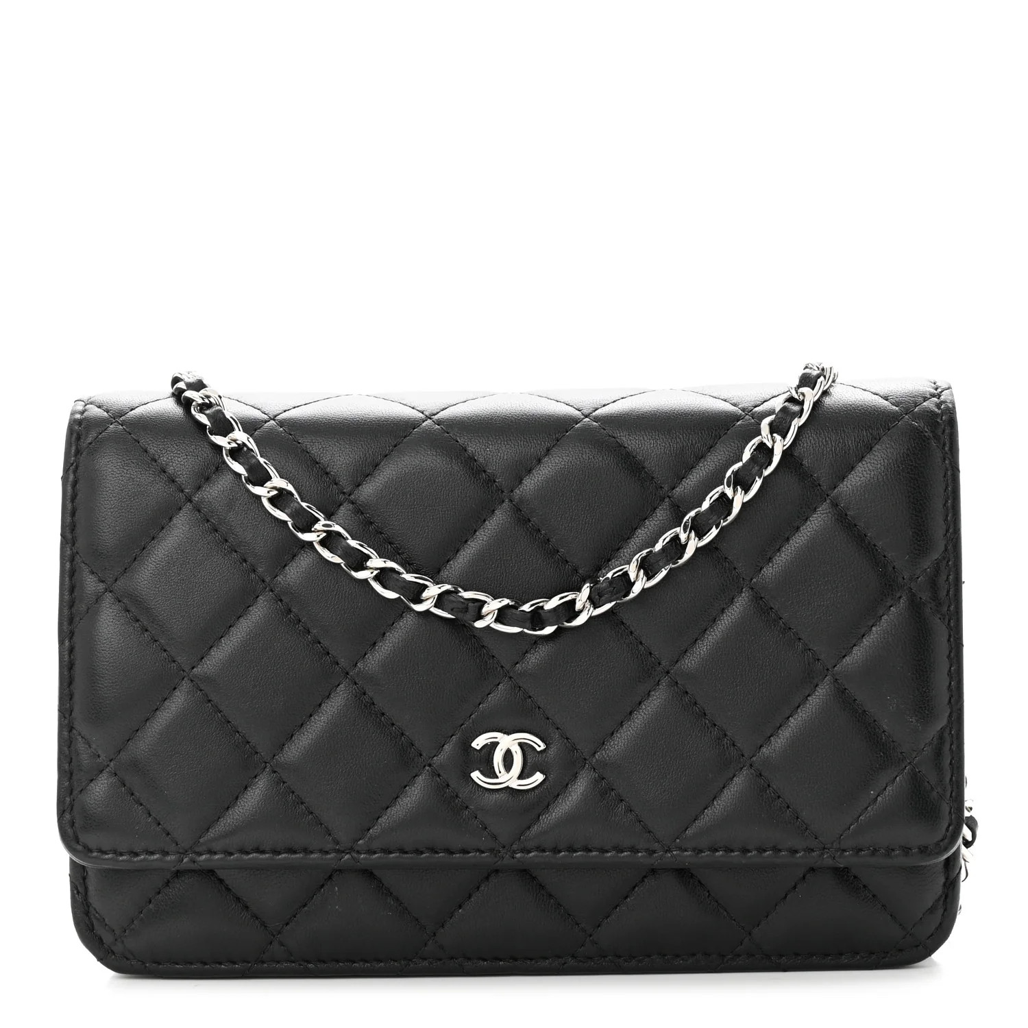 Lambskin Quilted Wallet On Chain WOC Black | FASHIONPHILE (US)