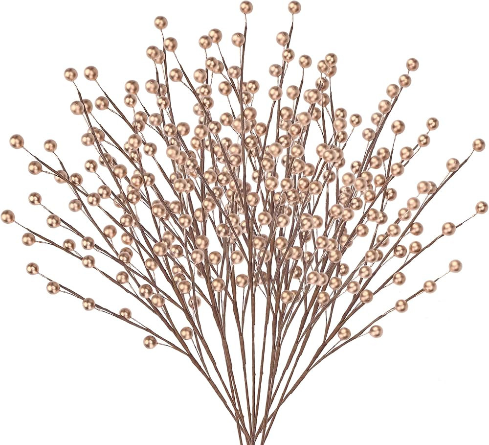 GREENTIME 12 Pack Artificial Gold Berry Stems 14" Fake Holly Berry Picks for Christmas Tree DIY W... | Amazon (US)