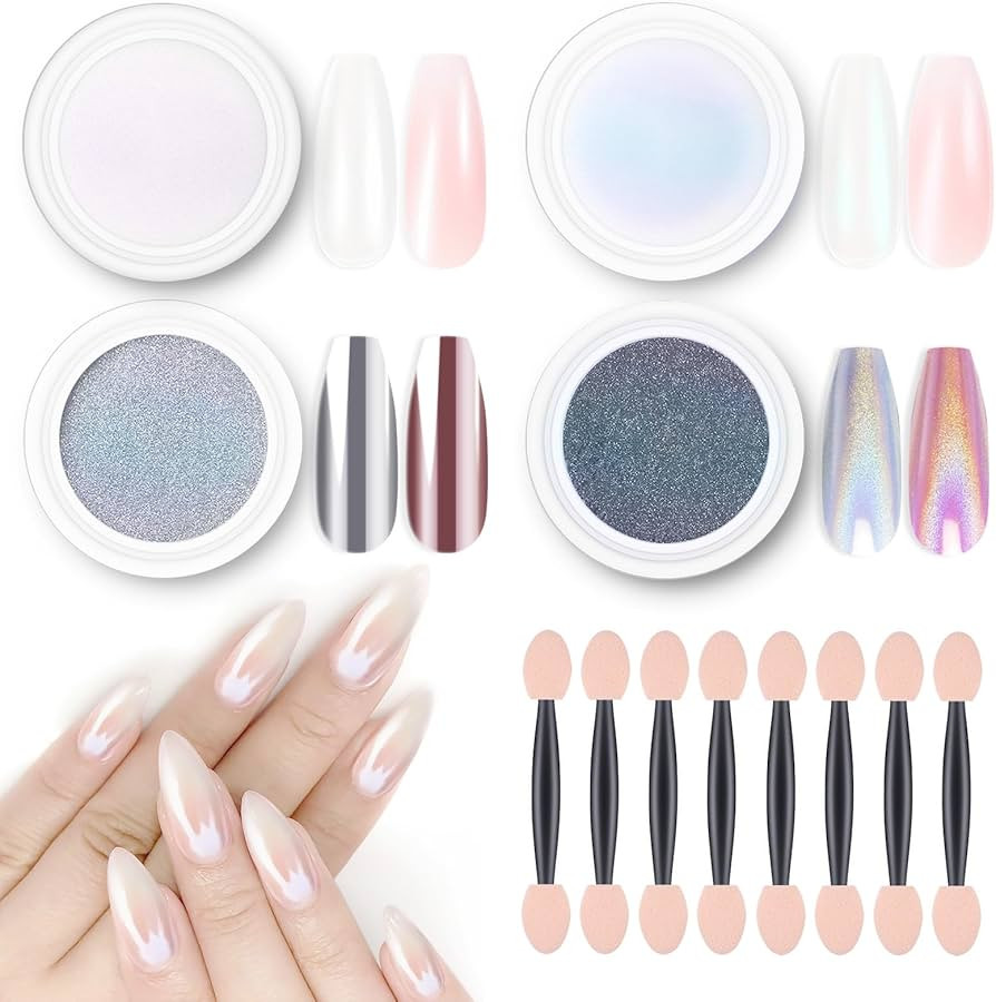 Artdone Chrome Nail Powder Magic White Pearl Kit Mirror Effect Silver Metallic Holographic Dip Na... | Amazon (US)