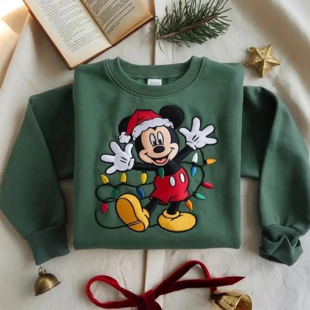 EMBROIDERED Mickey Mouse Christmas Sweatshirt, Disney Holiday Embroidered Crewneck, Disney Family... | Etsy (US)