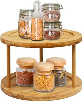 Lazy Susan Turntable Spice Rack - 10 Inch 2-Tier Bamboo Kitchen Countertop Cabinet Rotating Condi... | Amazon (US)