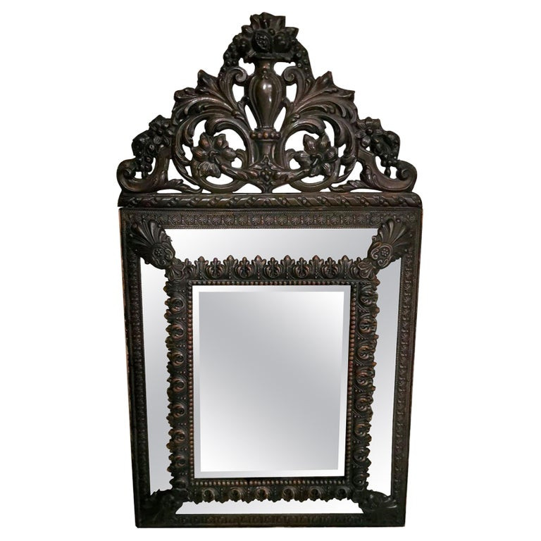 Napoleon III Style Wall Mirror in Burnished Brass "Repoussé" Workmanship | 1stDibs