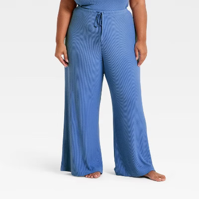 Women's Cozy Ribbed Wide Leg Pants - Auden™ Summer Blue S Tall | Target