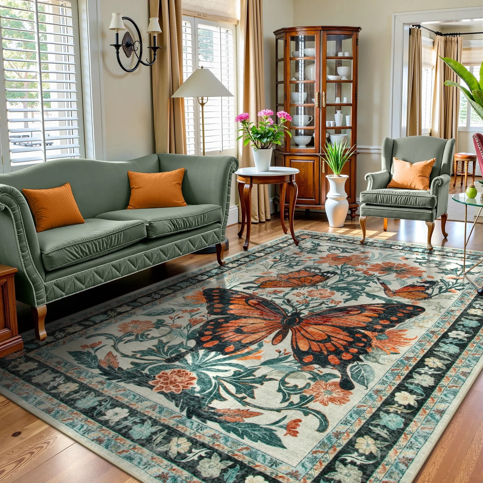 Lahome Decor 8'x10' Butterfly Area Rugs, 8x10ft Large Washable Rugs for Living Room, Non-Slip Bed... | Walmart (US)