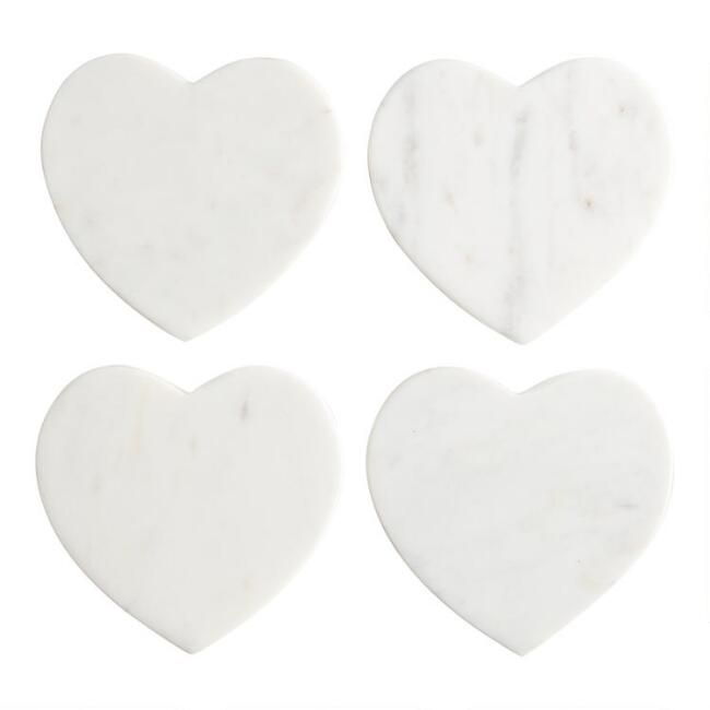 White Marble Heart Coasters 4 Pack | World Market