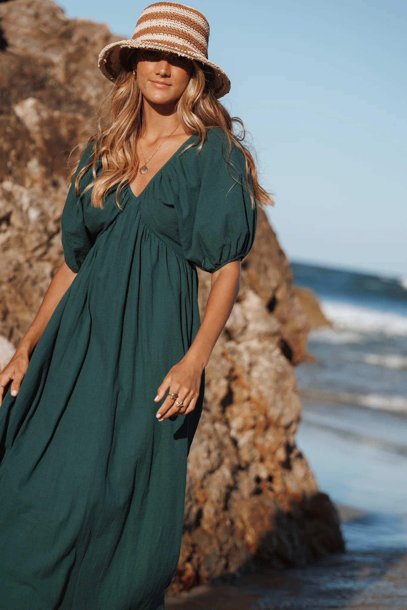 Sullivan Puff Sleeve Maxi Dress - Forest Green | Petal & Pup (US)