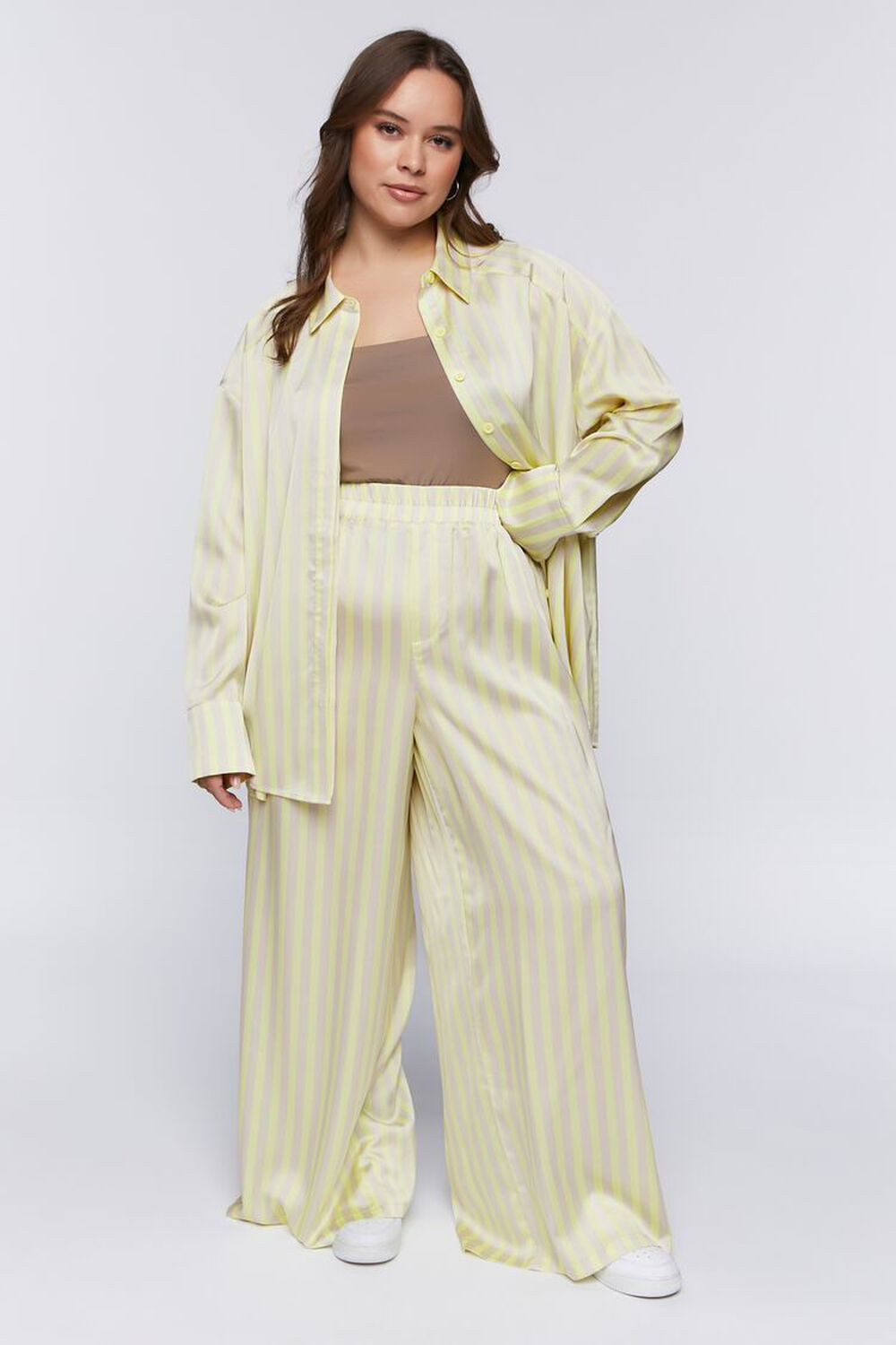 Plus Size Oversized Satin Striped Shirt | Forever 21 (US)