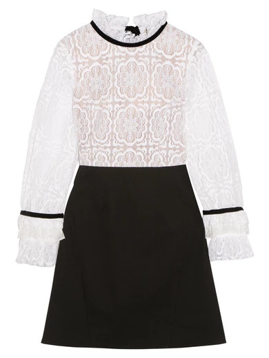 SEA - Velvet-trimmed Lace And Crepe Mini Dress - Black | NET-A-PORTER (US)