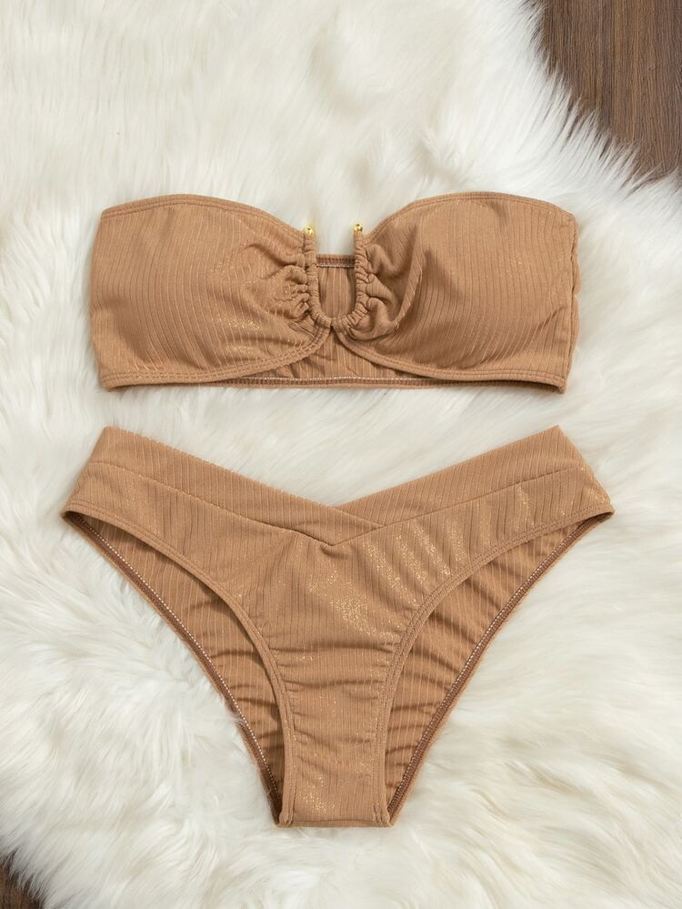 Ruched Bandeau Bikini Swimsuit | SHEIN