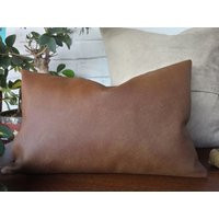 Brown Faux Leather Lumbar Pillow Cover Modern Home Decor | 10x16 Inch | Etsy (US)
