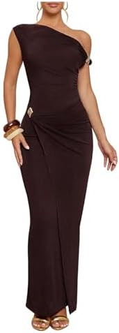 Floerns Women's Off The Shoulder Maxi Dress Bodycon Sleeveless Ruched Wedding Guest Dresses | Amazon (US)