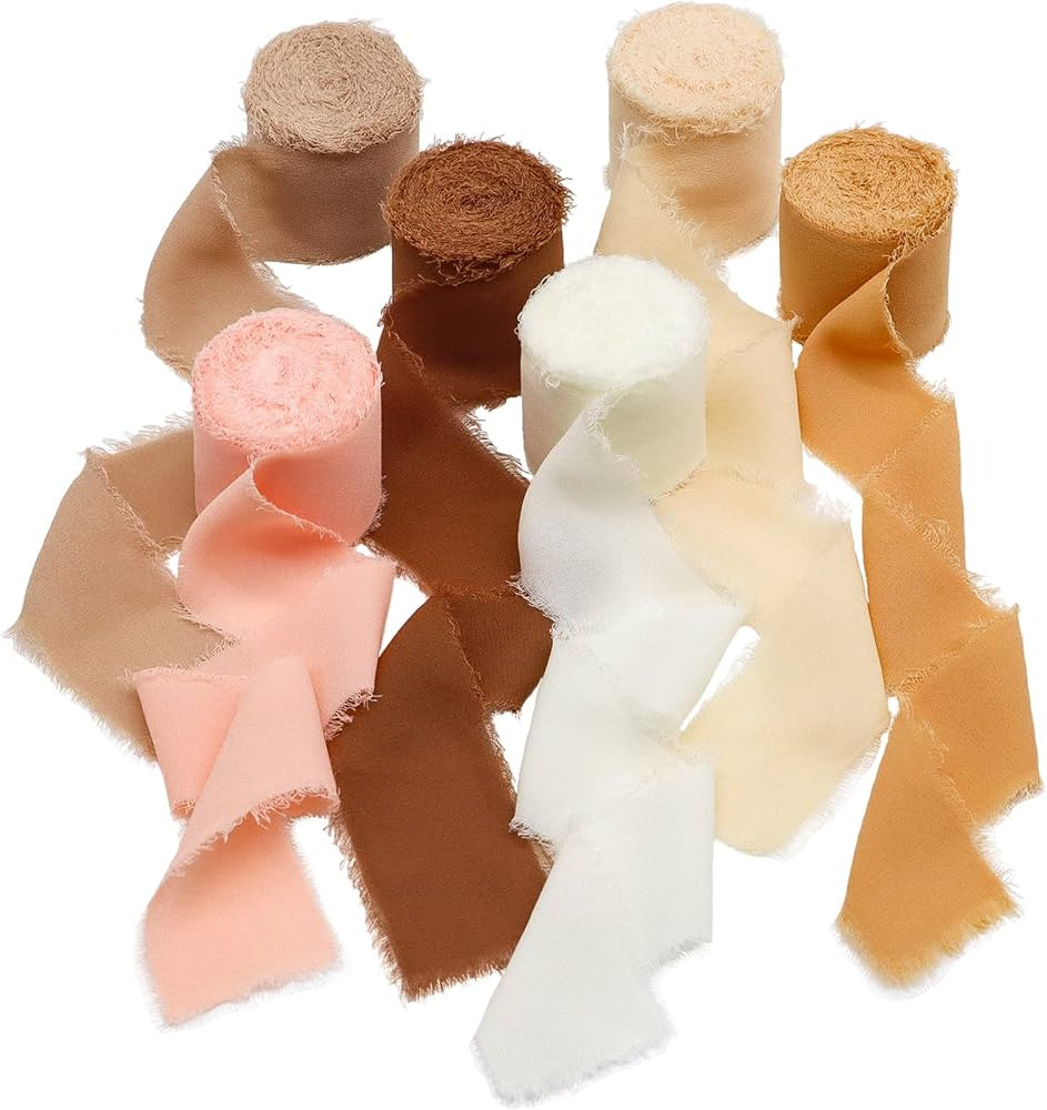 Ribbon, 6 Rolls Chiffon Ribbon, 1.5 Inch x 6 Yard Ribbon for Gift Wrapping, Silk Ribbon Handmade ... | Amazon (US)