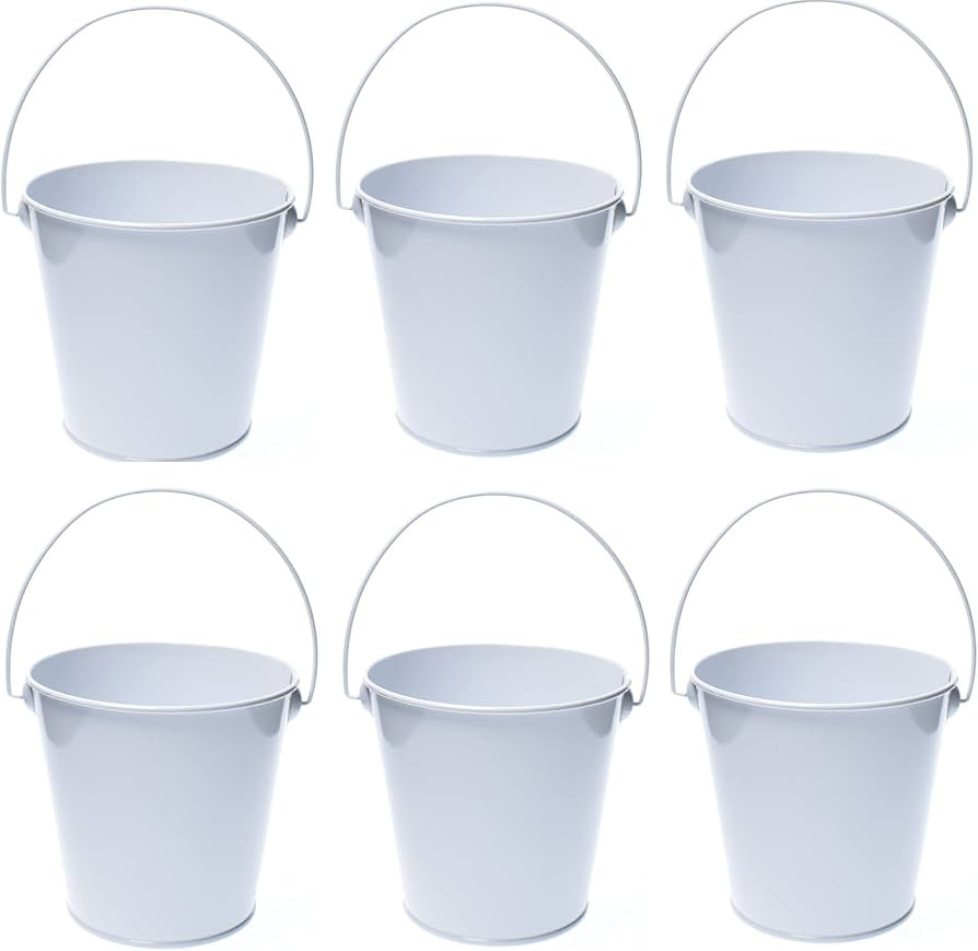 Small Metal Buckets with Handle - 6 Pack 4.3 Inch Colored Galvanized bucket for kids,Classroom,Crafts,and Party Favors (4.3" Top,White) | Amazon (US)