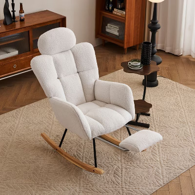 PAGED Teddy Upholstered Rocking Accent Chair with Pillow & Footrest,Accent Armchair with High Backrest,Modern Accent Chair for Living Room,Ivory | Target