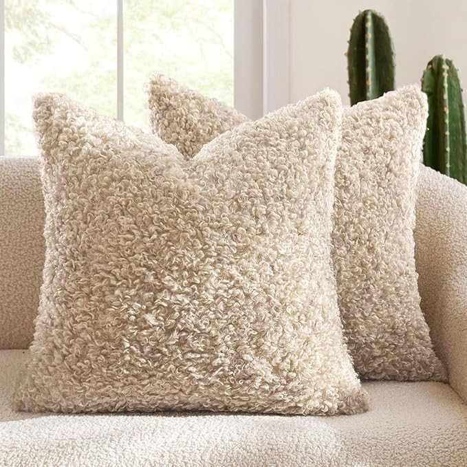 MIULEE Pack of 2 Throw Pillow Covers 20x20 Inch Neutral Oatmeal Faux Fur Decorative Sherpa Pillow... | Amazon (US)