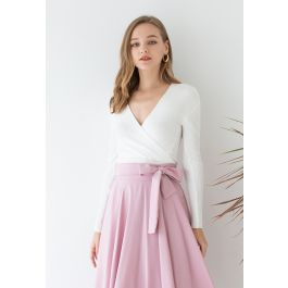 Glam V-neck Ribbed Top in White | Chicwish