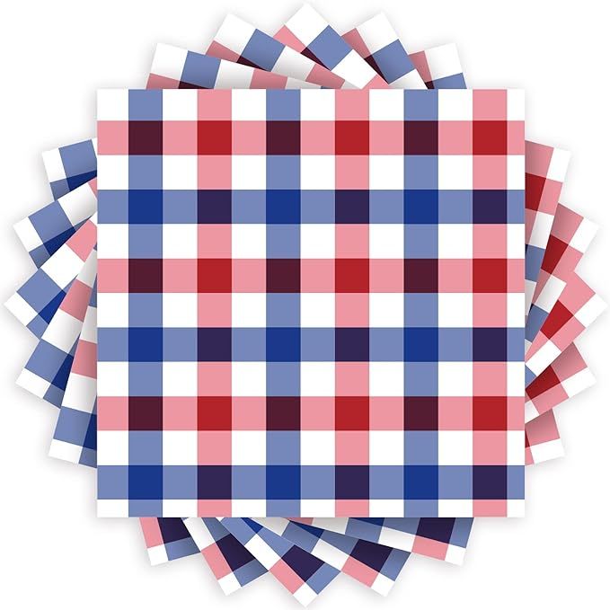 50 Pack 4th of July Paper Napkins Patriotic Blue White Checkerboard Paper Napkins 6.5'' X 6.5'' C... | Amazon (US)