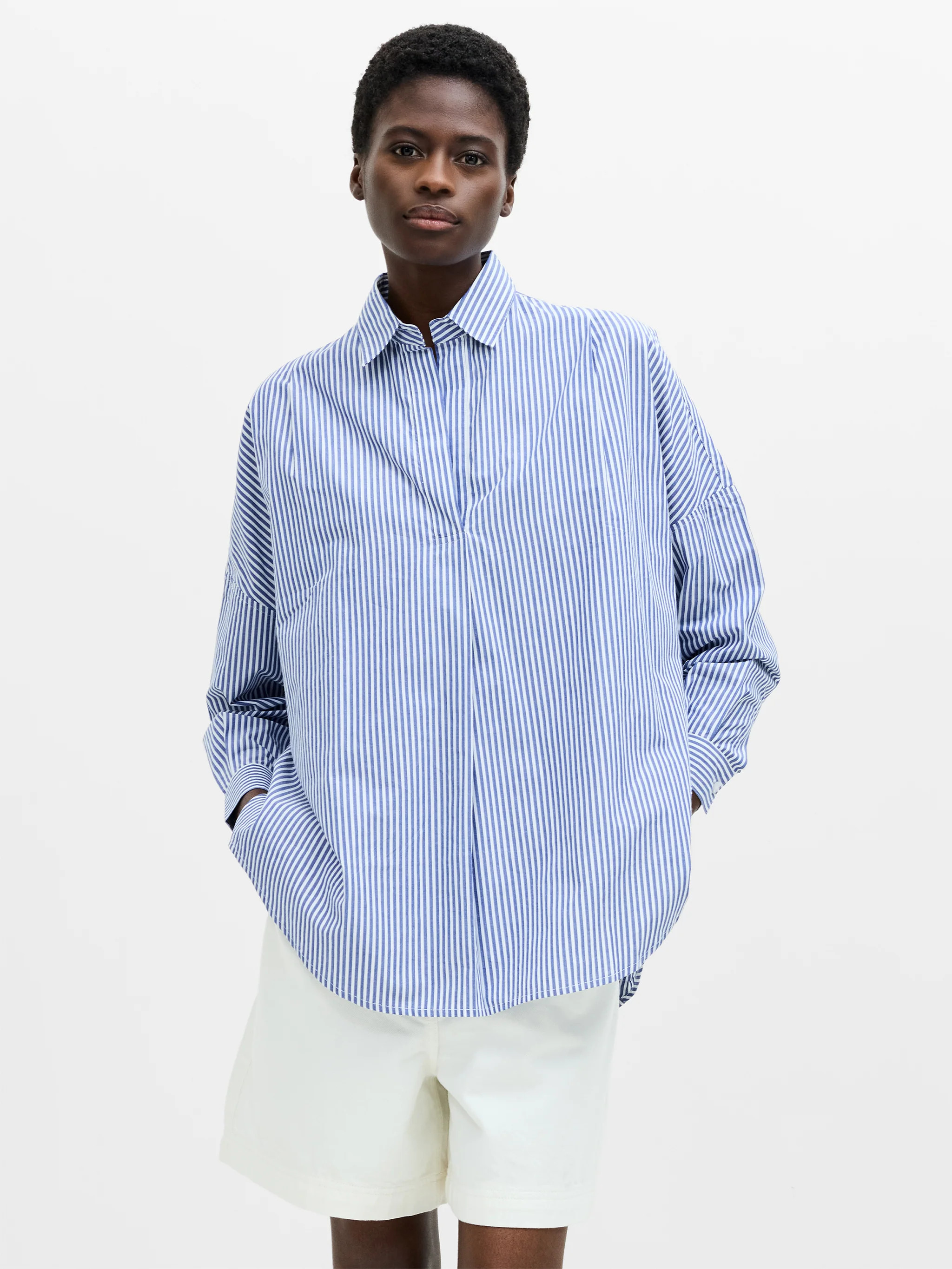 Striped Poplin Long Sleeve Popover Shirt | French Connection (UK)