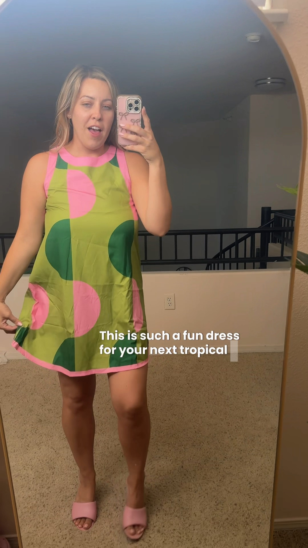 Pink and green mini halter dress
Color block dress
Tropical vacation dress
Vacation outfit
Mini dress for vacation

#LTKTravel #LTKootd #LTKMidsize