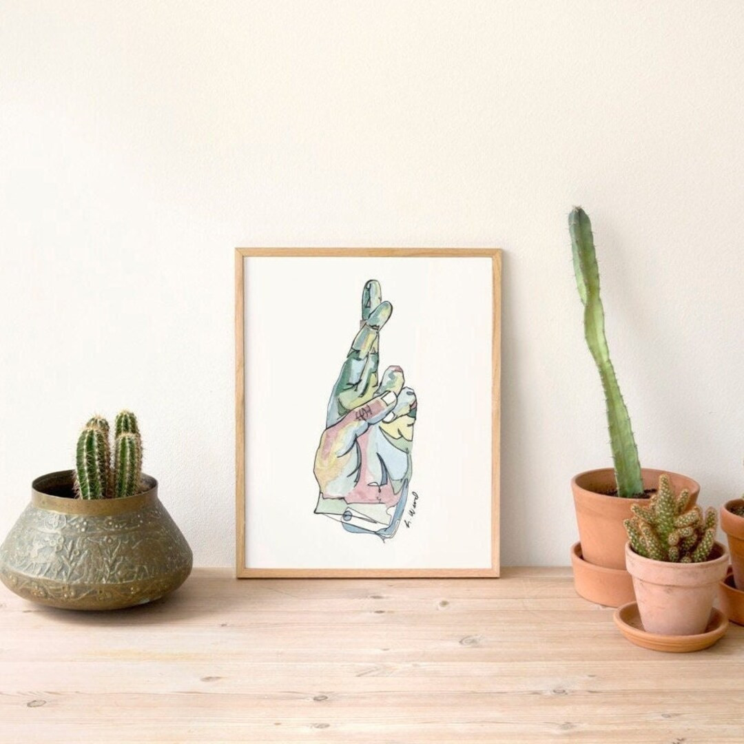 fingers crossed, sign language, hand artwork, watercolor art, wall art prints, art prints, college d | Etsy (US)