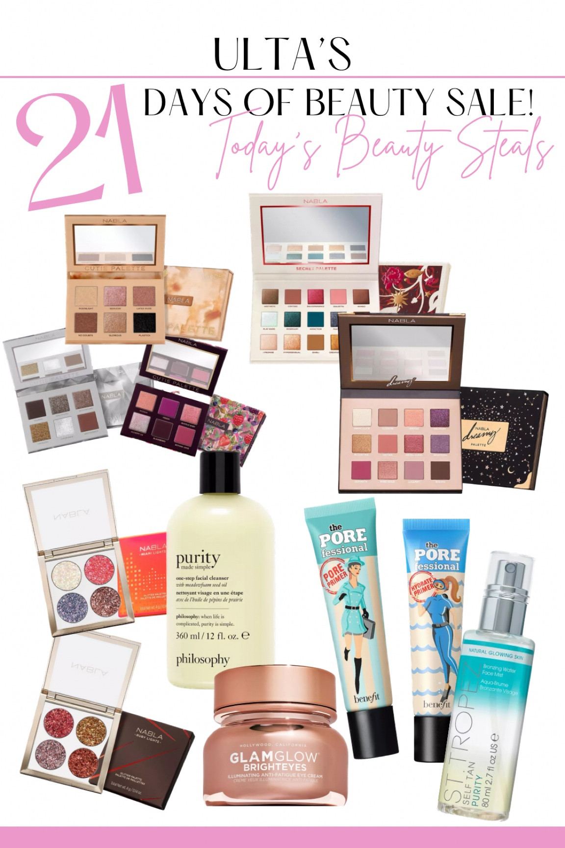 50% off at Ulta! Tons of eyeshadow pallets, cleanser, bronzer, and pore fessional items! 😍😍

#LTKsalealert #LTKbeauty #LTKFind