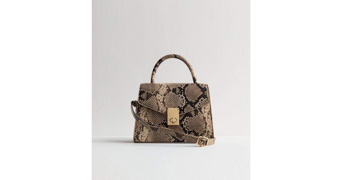 Grey Snakeskin Effect Faux Leather Twist Lock Crossbody Bag | New Look | New Look (UK)