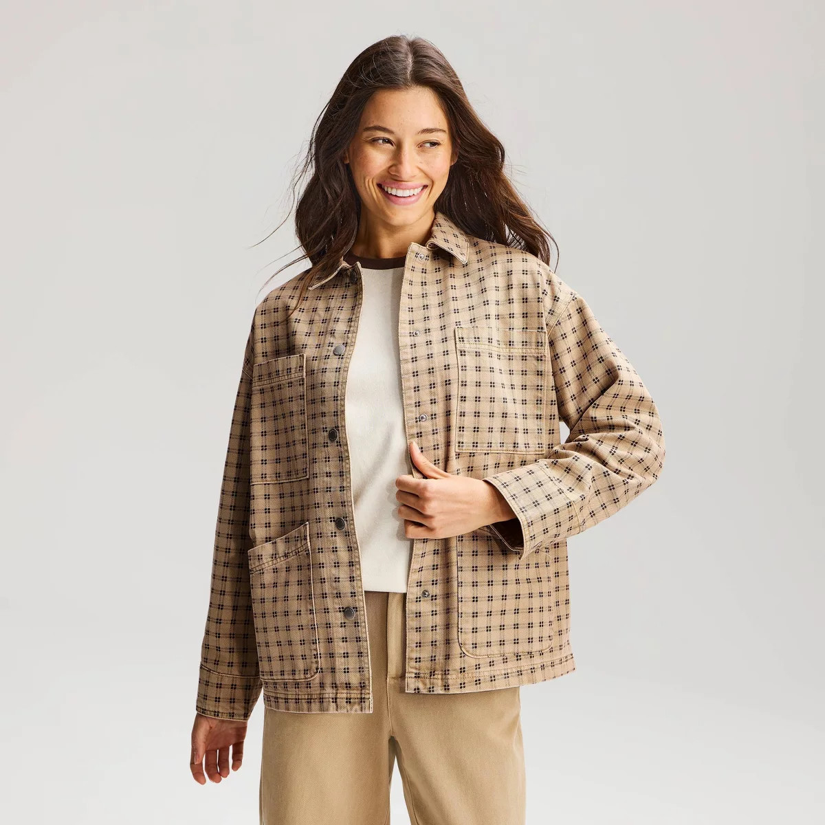 Women's Barn Jacket - Universal Thread\u2122 Cream Plaid S | Target
