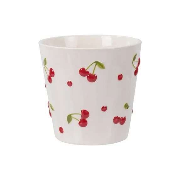 Mainstays 6.25" x 6.25" x 6" Round Cream and Red Ceramic Cherry Planter | Walmart (US)