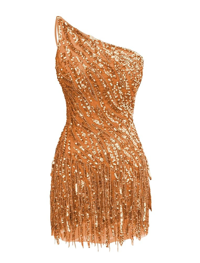 Sparkly Sequin Homecoming Dresses for Teens Short Tessal One Shoulder Bodycon Mini Cocktail Party... | Amazon (US)