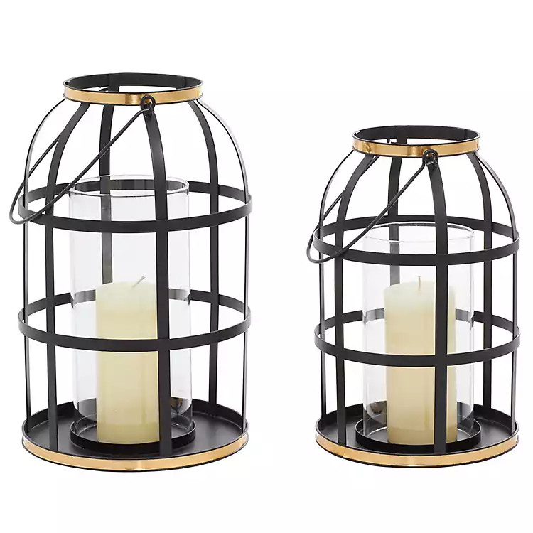Black Metal Frame Lanterns, Set of 2 | Kirkland's Home
