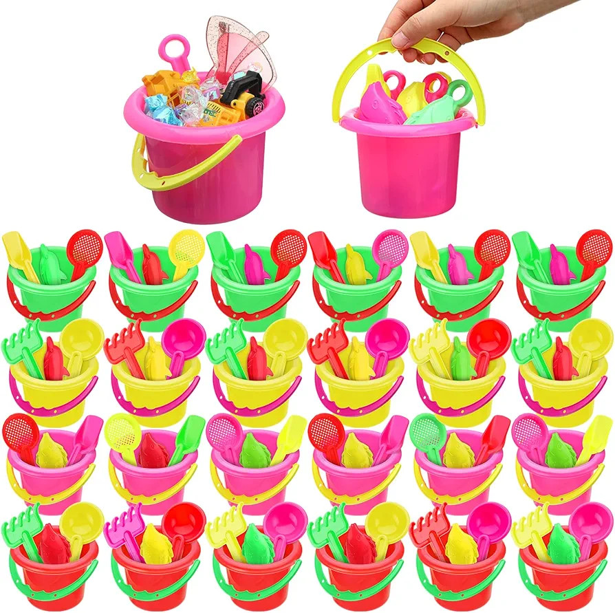 Jexine 96pcs Beach Party Favors for Kid 24 Set Sand Buckets and Shovels for Bucket Party Favor Sa... | Amazon (US)