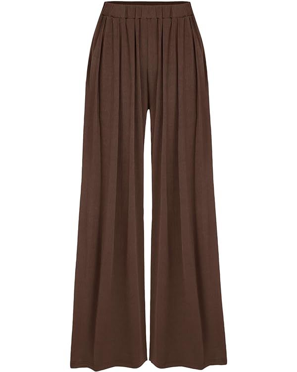 CIDER Wide Leg Palazzo Pants for Women with Pockets Elastic Business Causal Pants Women | Amazon (US)