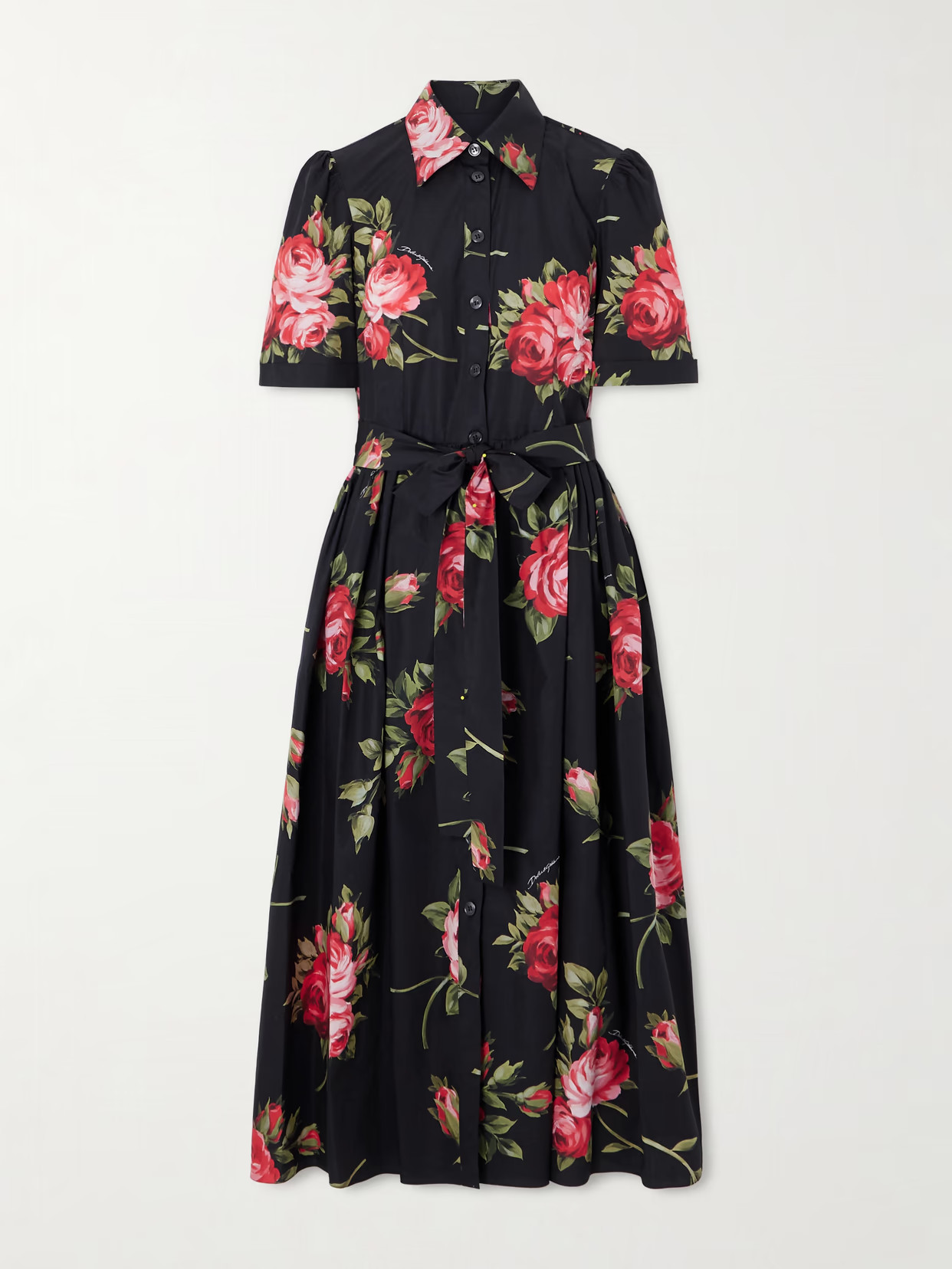Dolce & Gabbana - Belted Gathered Floral-print Cotton-poplin Midi Dress - Black | NET-A-PORTER (US)