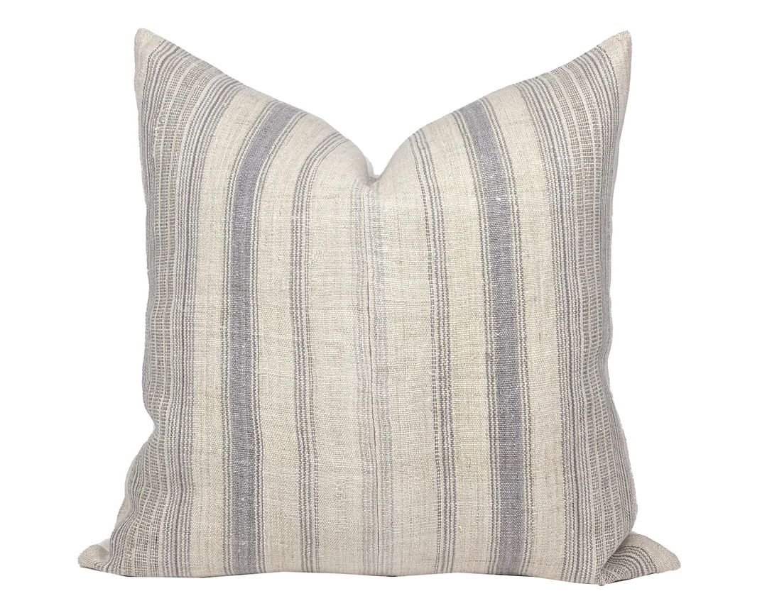 DOVE | Vintage Soft Grey Stripe Hmong Pillow Cover, Vintage Pillow, Farmhouse Pillow, Grey Stripe... | Etsy (US)