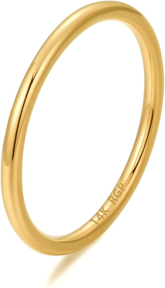 NOKMIT 1.5mm 14K Gold Plated Rings for Women Thin Gold Ring Dainty Cute Stacking Stackable Thumb ... | Amazon (US)