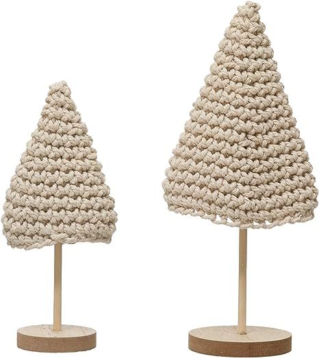Amazon.com: Creative Co-Op Cotton Crochet Cone Wood Bases, Cream Color, Set of 2 Decorative Tree,... | Amazon (US)