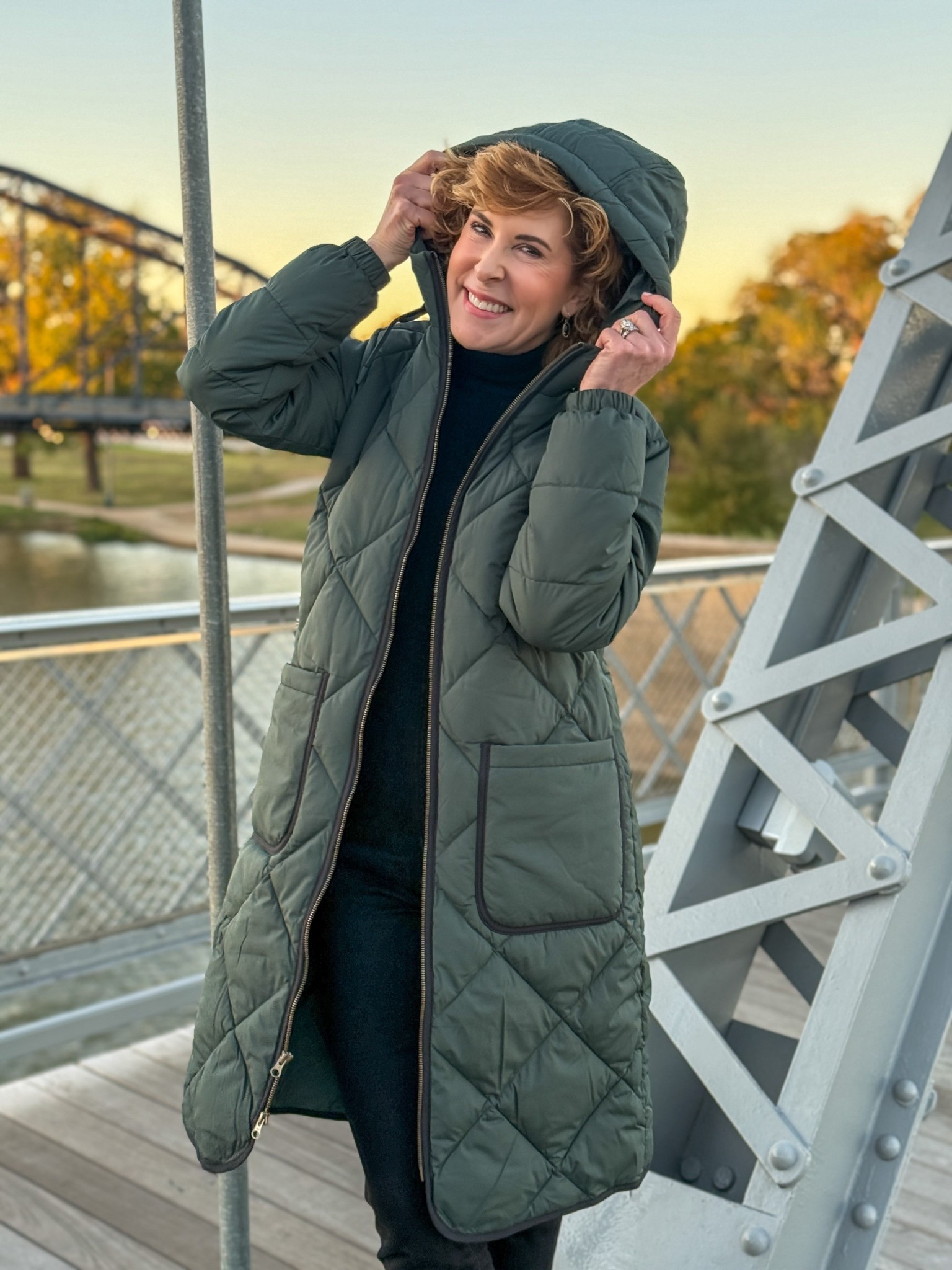 This look features my long quilted coat — warm, lightweight, feather-free, and designed with a flattering maxi length, deep pockets, and an easy double zipper. I paired it with a sleek black turtleneck and black pants to keep the focus on the coat’s gorgeous quilting and classic lines. It’s an effortless winter outfit that’s cozy, polished, and perfect for everyday wear.

#LTKootd #LTKSeasonal #LTKOver40