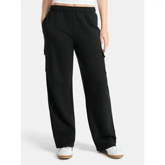 No Boundaries Fleece Cargo Wide-Leg Pants, 30'' Inseam, Women's | Walmart (US)